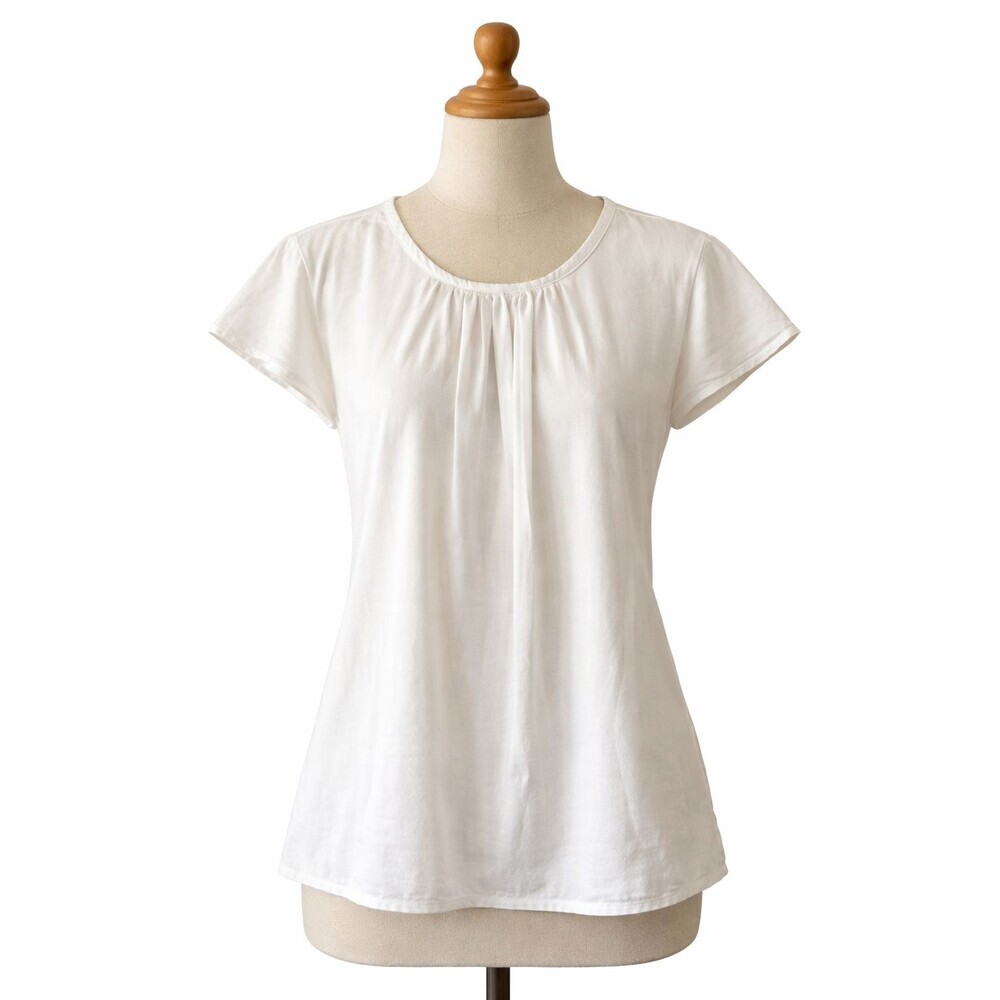 Boden Top Size 2 US Silk Viscose Off White Short Sleeve Blouse Keyhole Pintuck